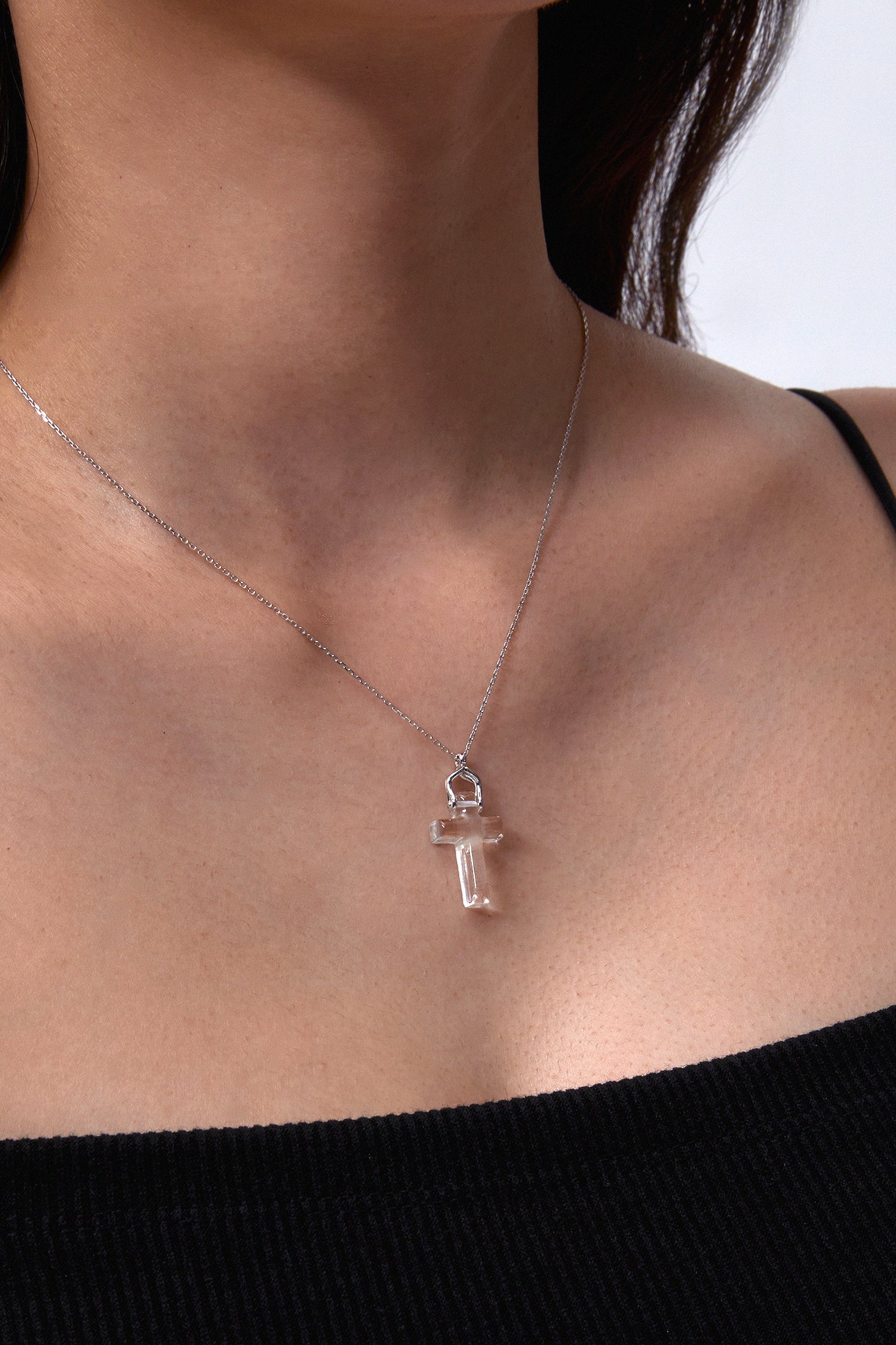 10K WHITE GOLD BLESSED CLEAR QUARTZ PENDANT