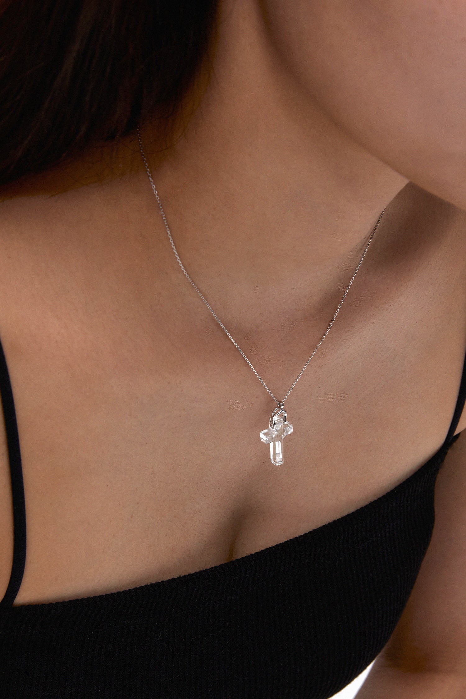 10K WHITE GOLD BLESSED CLEAR QUARTZ PENDANT