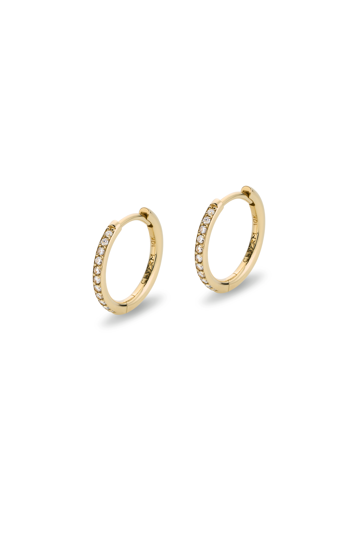 DEUX DEMI-PAVE 10K GOLD HOOP EARRINGS SMALL