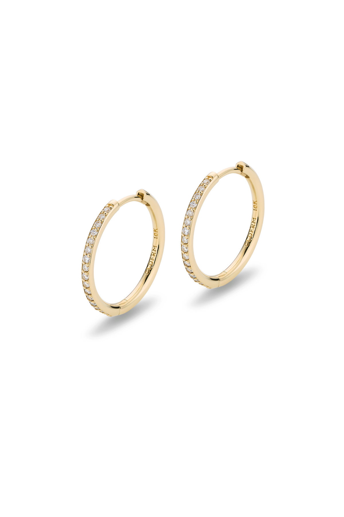 DEUX DEMI-PAVE 10K GOLD HOOP EARRINGS LARGE