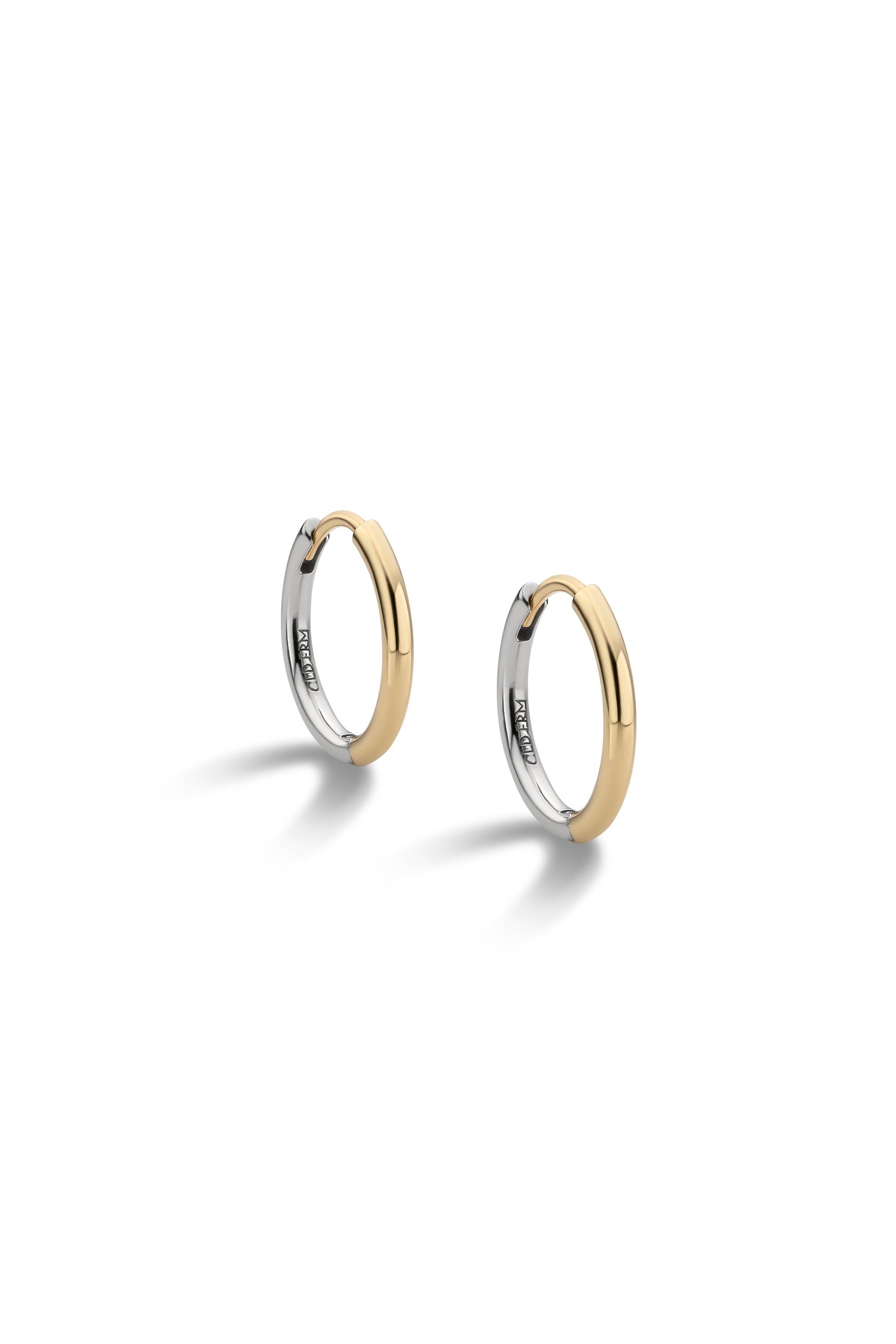 DEUX 10K BICOLOR GOLD HOOP EARRINGS SMALL