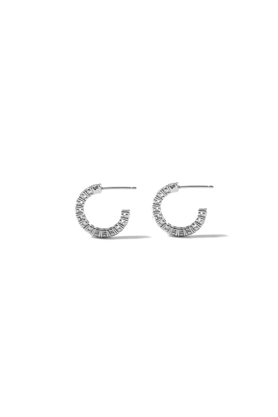 SILVER DIAMOND TENNIS HOOP EARRINGS S