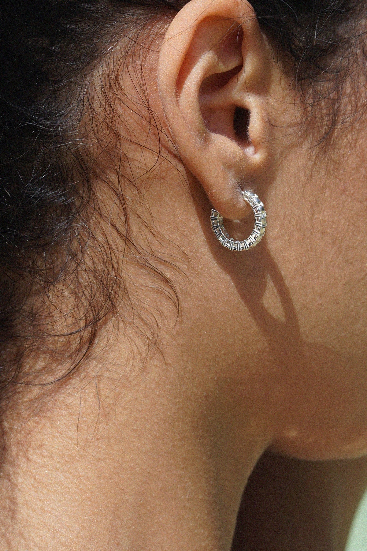 SILVER DIAMOND TENNIS HOOP EARRINGS S