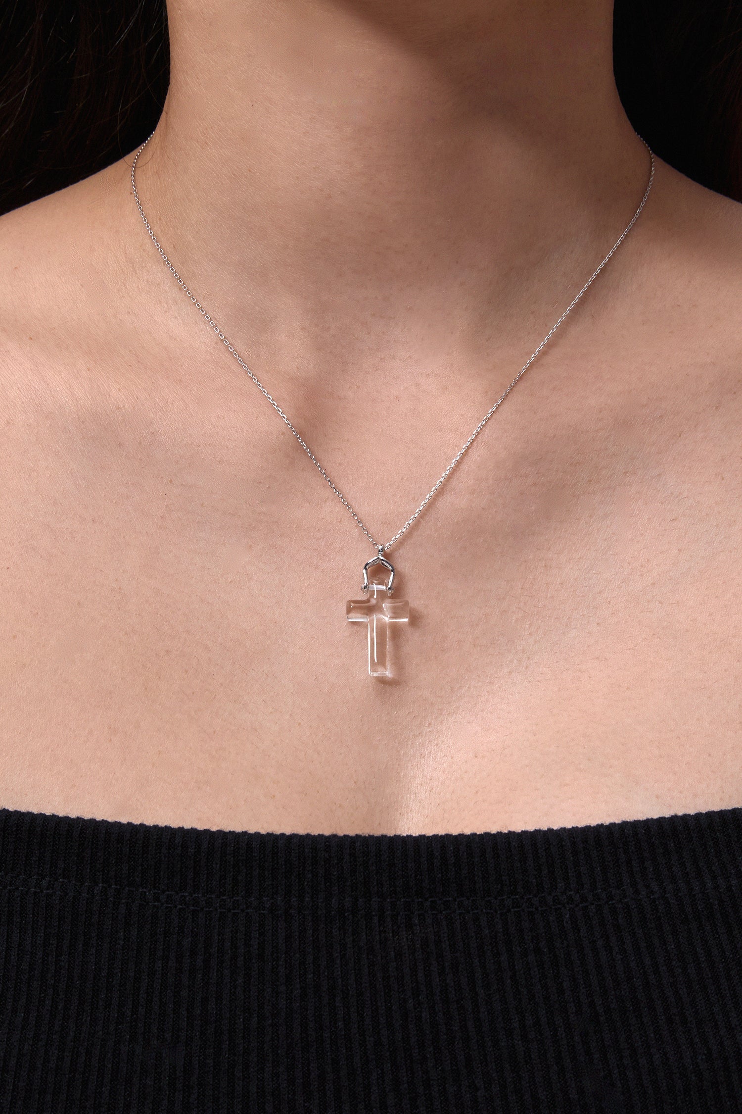 10K WHITE GOLD BLESSED CLEAR QUARTZ PENDANT