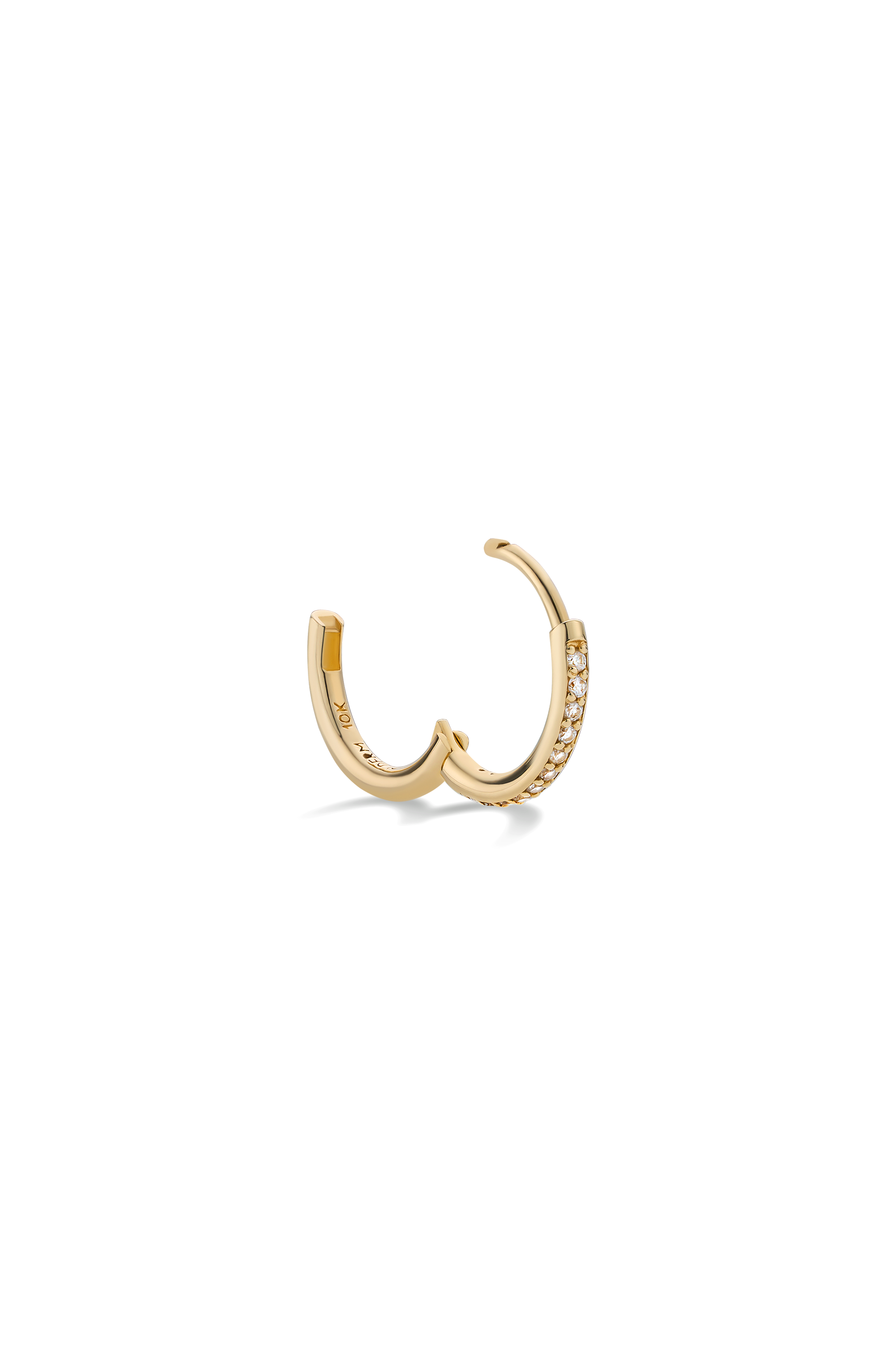DEUX DEMI-PAVE 10K GOLD HOOP EARRINGS SMALL