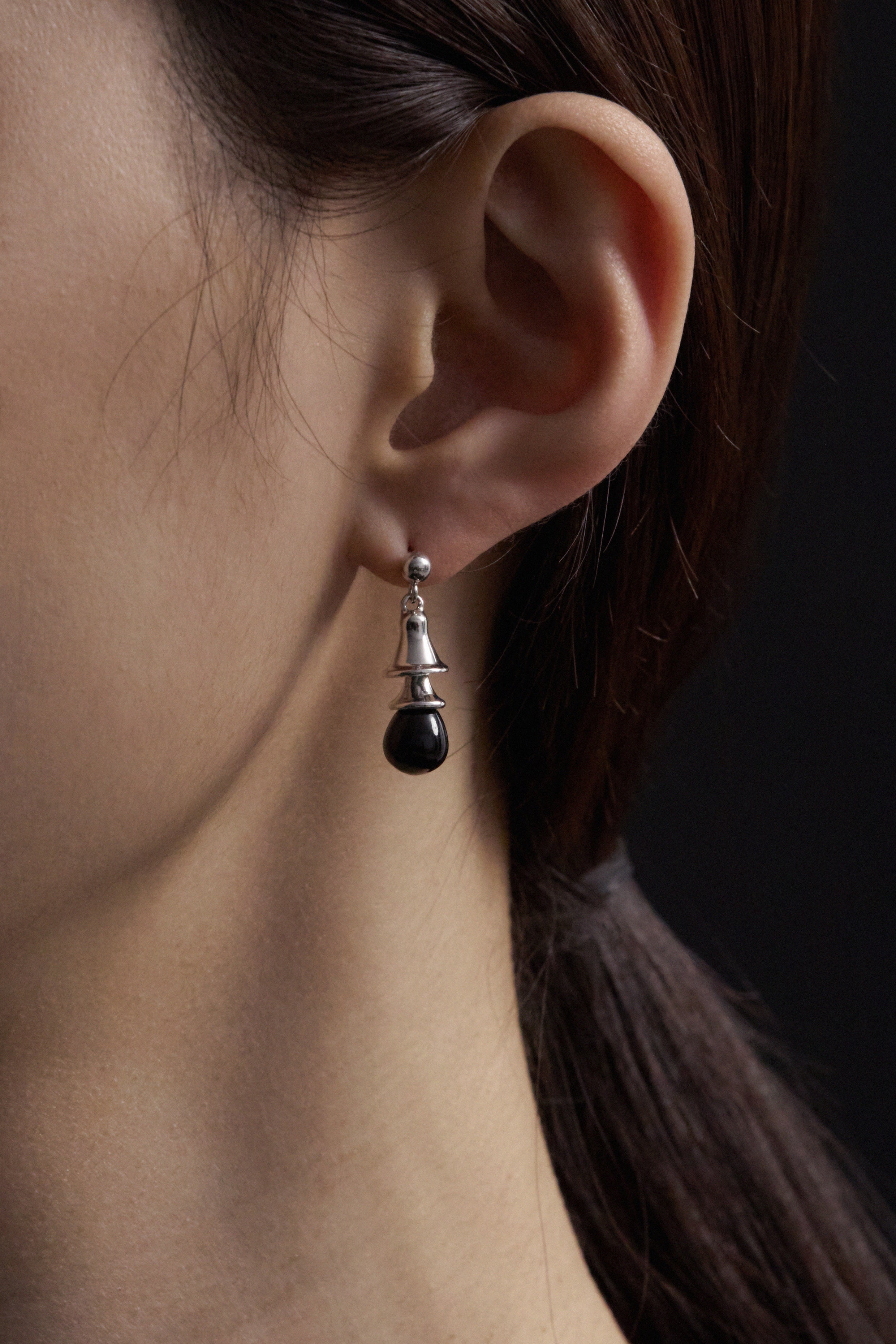 BLACK BELL SILVER EARRINGS