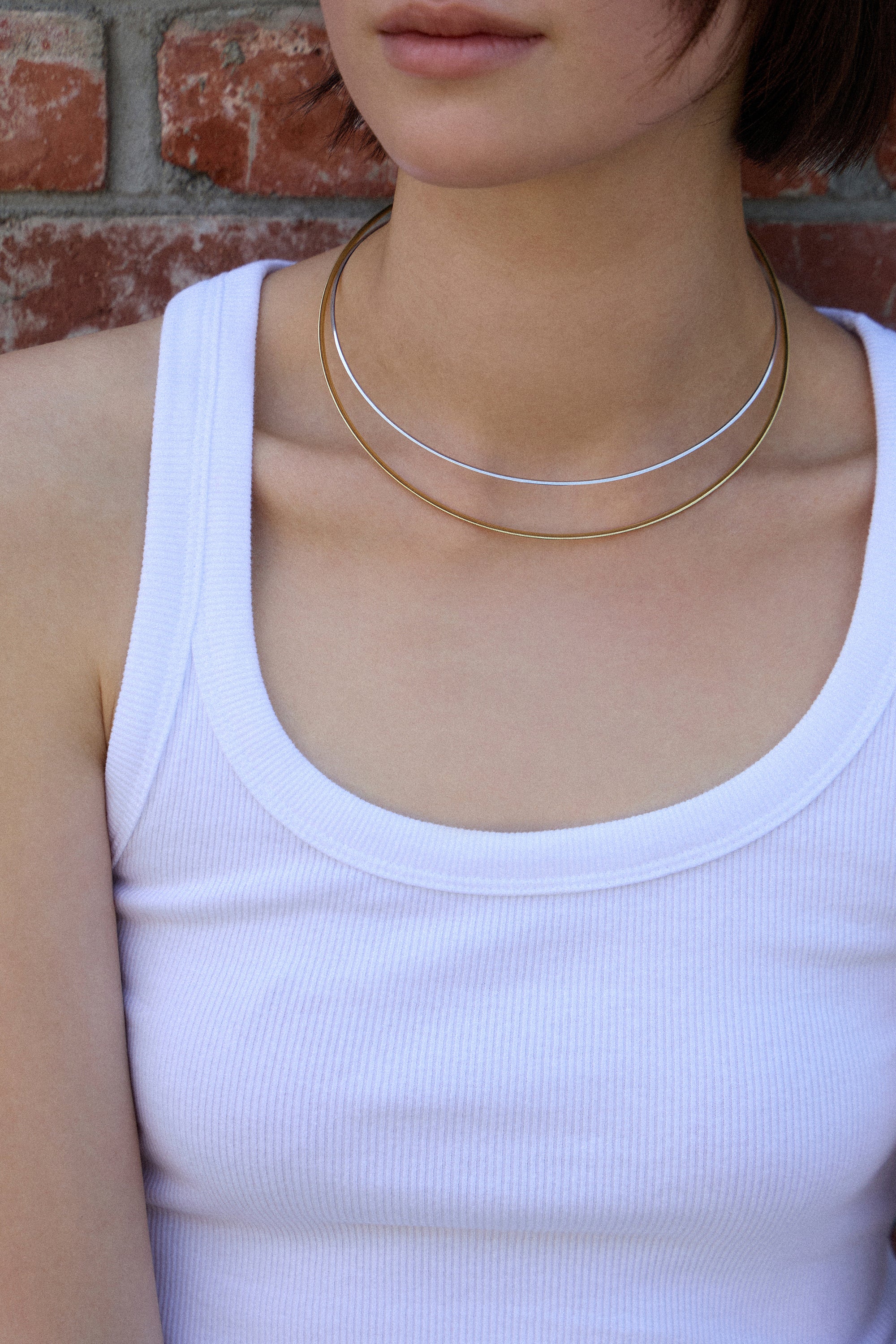 DUAL SQUARE NECKLACE 1.5MM IN GOLD & WHITE GOLD