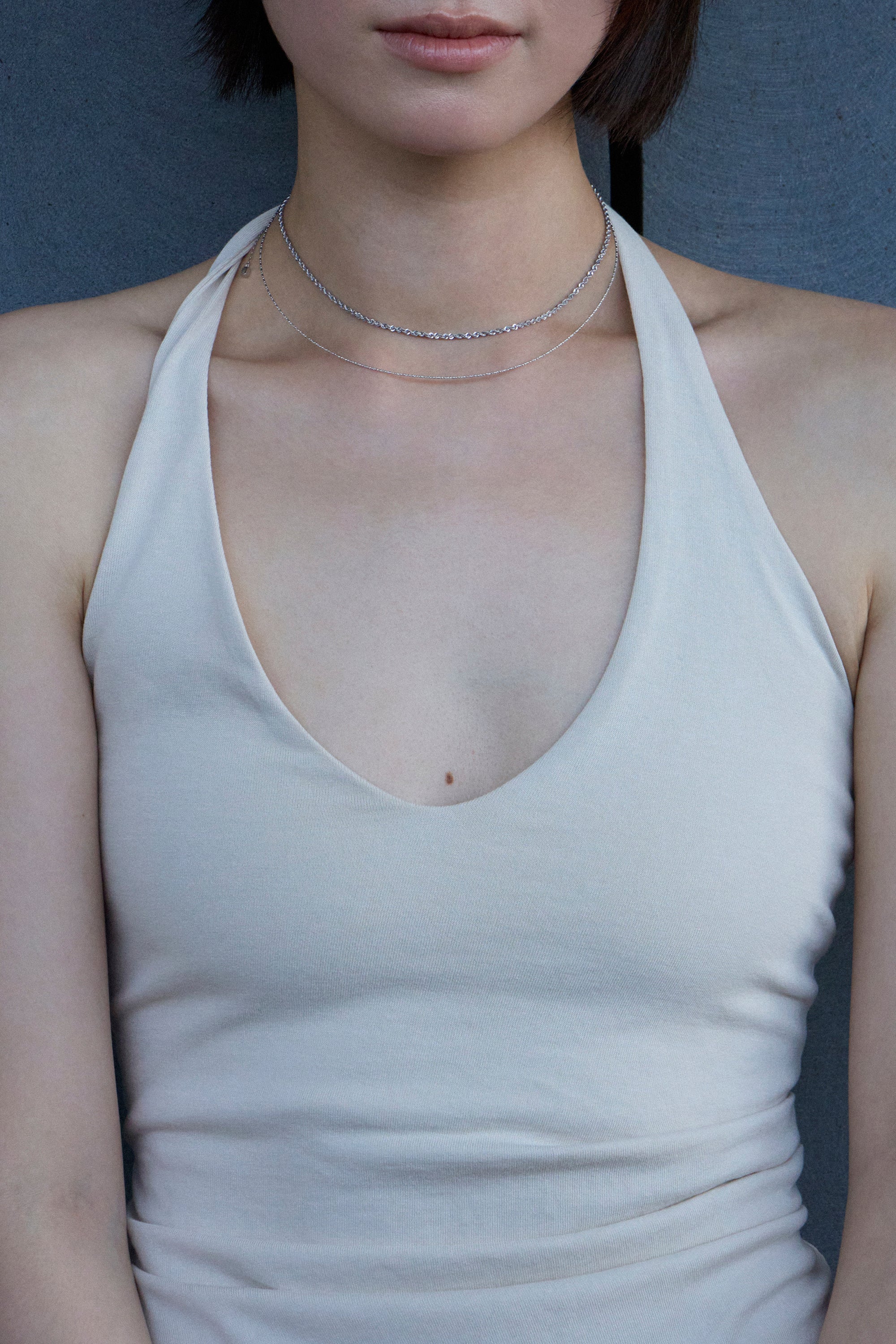 FREE LENGTH ROPE NECKLACE IN WHITE GOLD