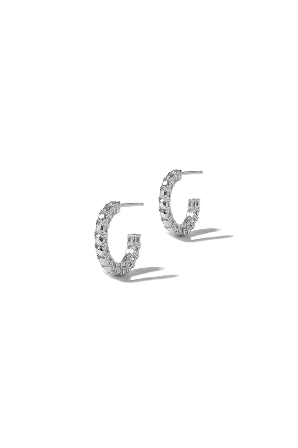 SILVER DIAMOND TENNIS HOOP EARRINGS S