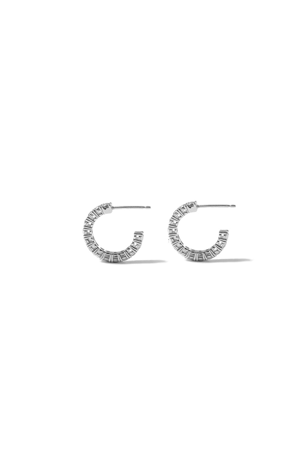 SILVER DIAMOND TENNIS HOOP EARRINGS S