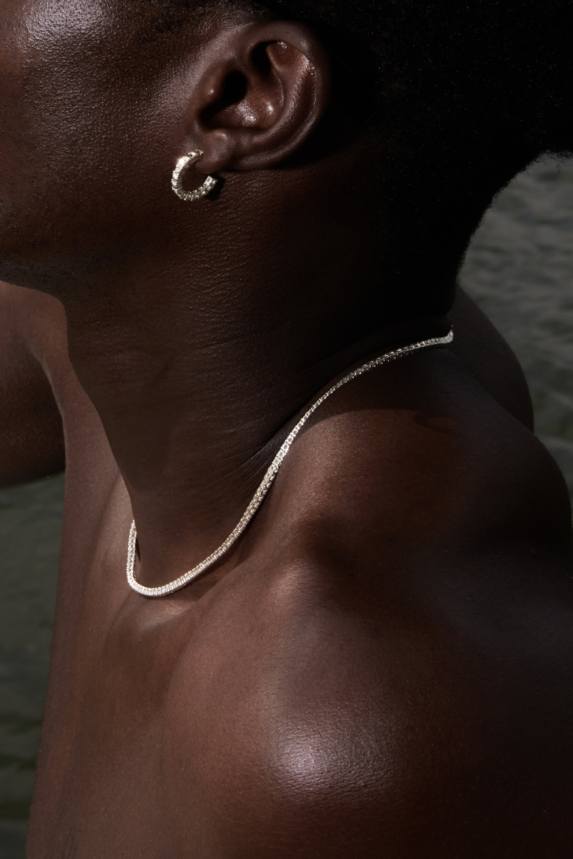 SILVER DIAMOND TENNIS HOOP EARRINGS M