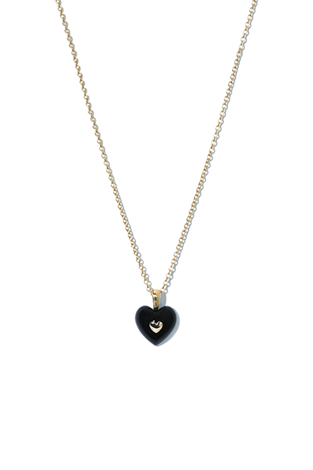 VERY VINTAGE TINY BLACK GOLD HEART PENDANT NECKLACE
